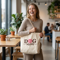 Dog Mom Canvas Tote — Pet Lover Shopping Bag with Pink Paw Print