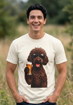 RED DOODLE — Sunglasses on. Beer in paw. Good times ahead.