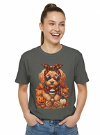Funny Doodle Drinking Coffee & Sitting On Pumpkins Fall T-Shirt