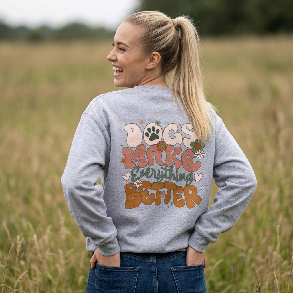 Dogs Make Everything Better Sweatshirt - Life’s better with paws, love, and a little retro groove.