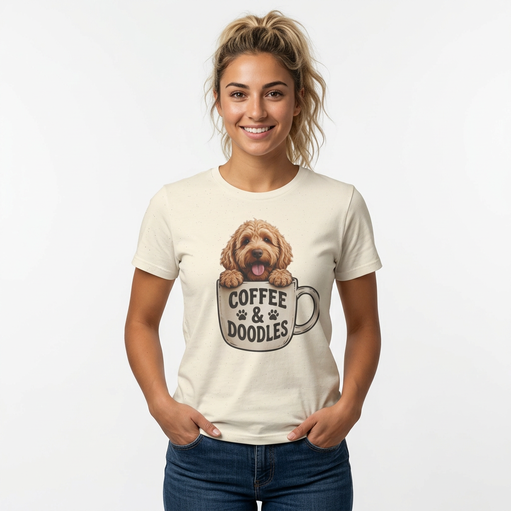 Coffee & Doodles T-Shirt – Cute Doodle Dog Mom Tee – Goldendoodle Lover Graphic Shirt