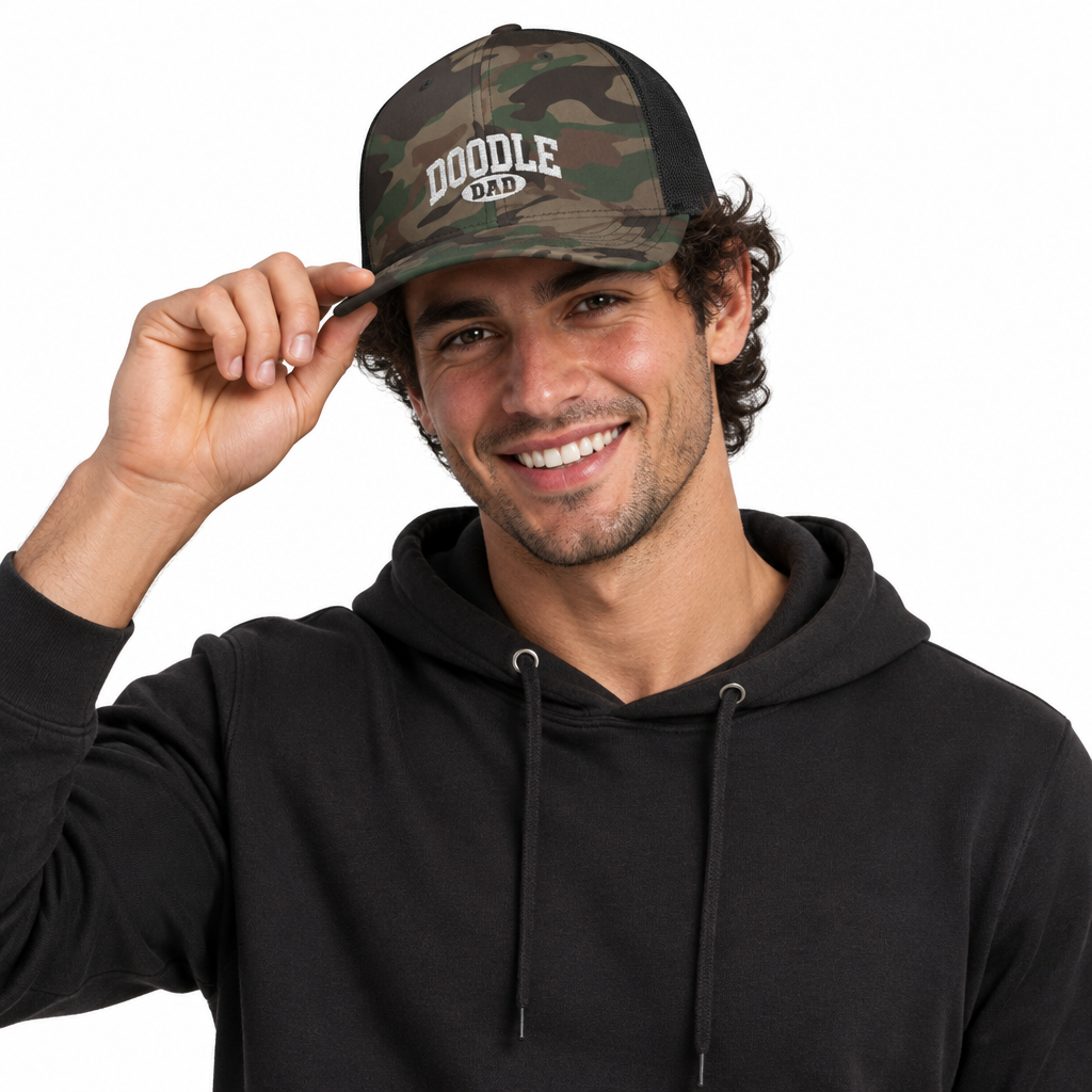 Embroidered Doodle Dad Camo Baseball Cap, Camouflage Dog Dad Hat, Goldendoodle Lover Gift for Him