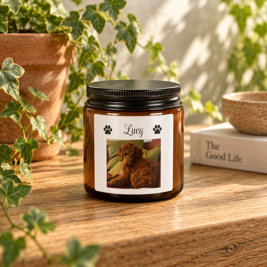 Personalized Dog Photo & Name on an Apple Cinnamon Soy Candle,  Dog Mom Gift, Pet Keepsake