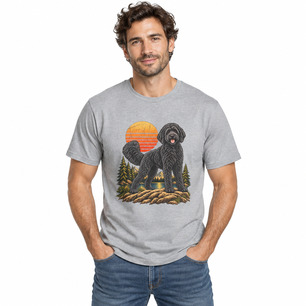 Black Labradoodle Shirt, Labradoodle Sunset Graphic Tee, Adventure Dog T-Shirt, Hiking Dog Lover Gift