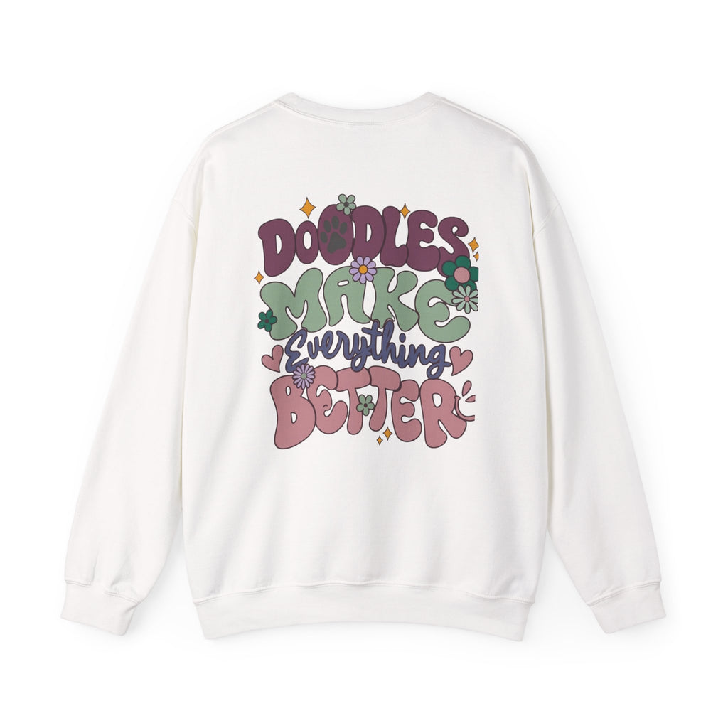 Doodle Mom - Doodles Make Everything Better Purple Heart Sweatshirt - Life’s better with paws, love, and a little retro groove.