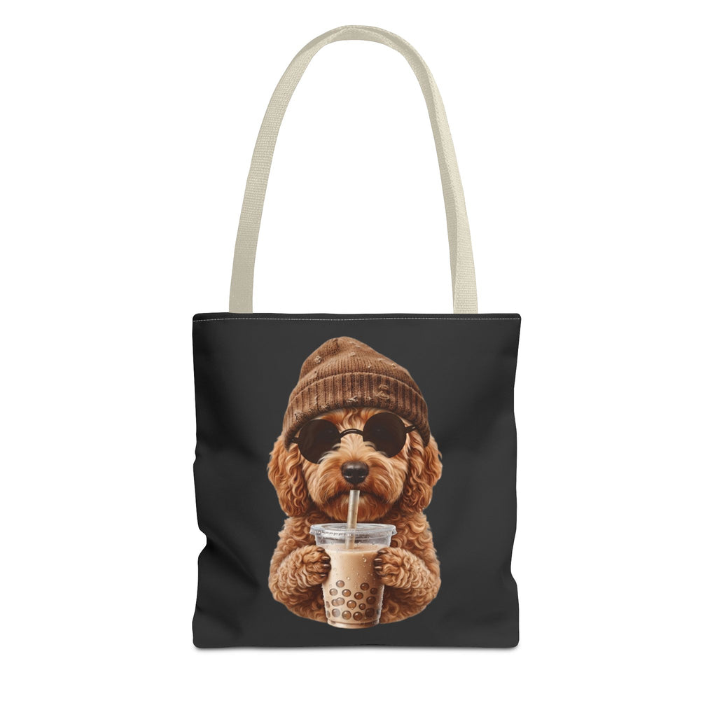 Hipster Dog Tote Bag - Funny Coffee Drinking Dog Graphic - Cute Everyday Shopper - Doodle Mom Gift