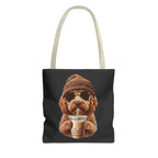 Hipster Dog Tote Bag - Funny Coffee Drinking Dog Graphic - Cute Everyday Shopper - Doodle Mom Gift