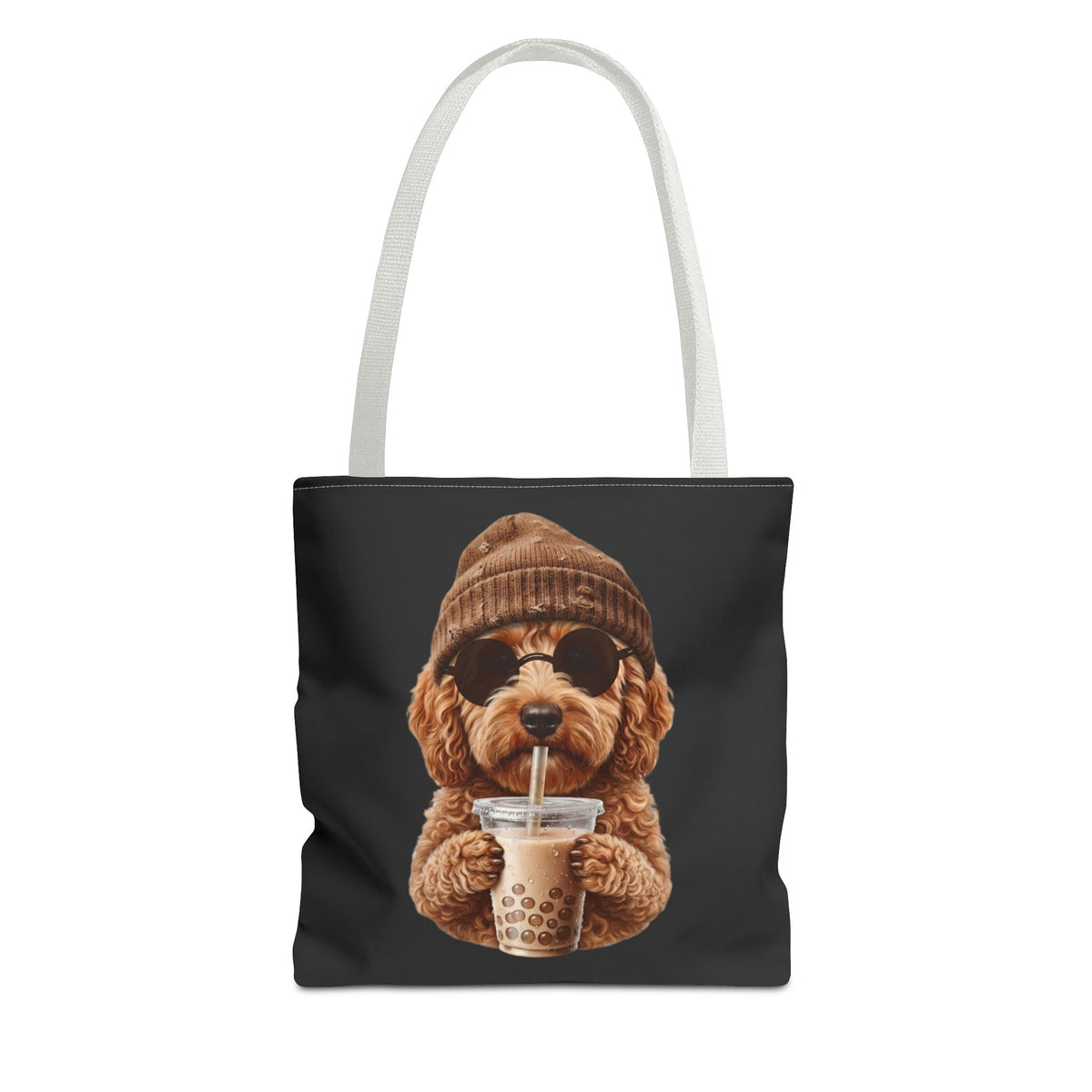 Hipster Dog Tote Bag - Funny Coffee Drinking Dog Graphic - Cute Everyday Shopper - Doodle Mom Gift