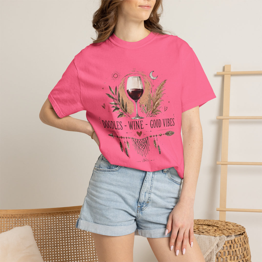 Doodles Wine Good Vibes T-Shirt for Doodle & Wine Lovers