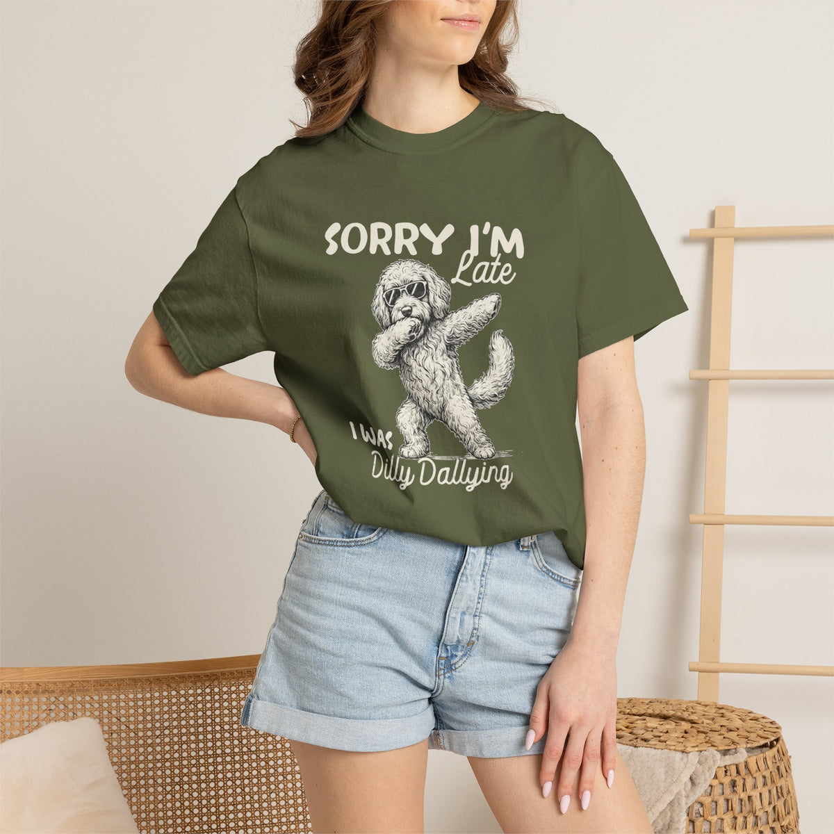 Funny Doodle Mom T- Shirt - Sorry I'm Late I Was Dilly Dallying  - Gift for Mom- Labradoodle - Sheepadoodle - Aussiedoodle - Berendoodley I’m Late I Was Dilly Dallying T-Shirt -