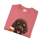 RED DOODLE — Sunglasses on. Beer in paw. Good times ahead.