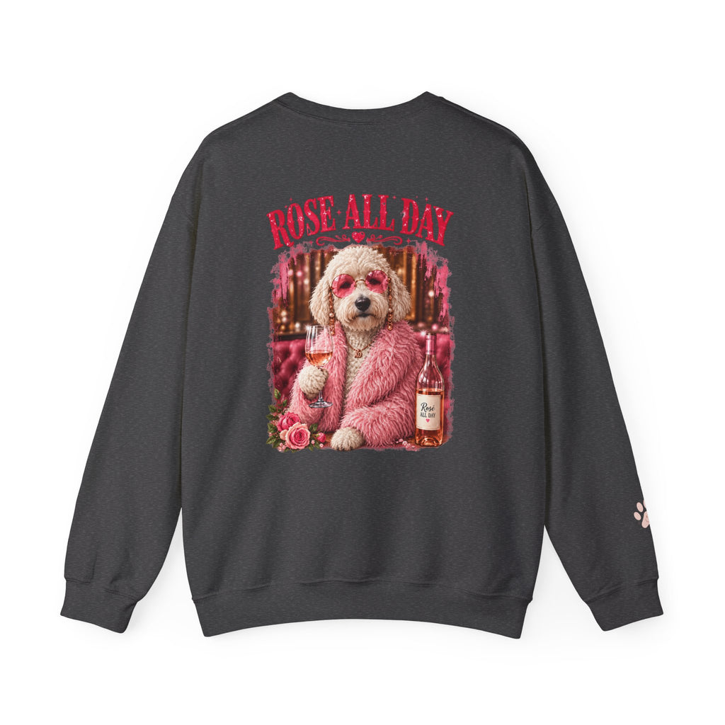 Rosé All Day Doodle Mom Sweatshirt, Vintage Dog Lover Crewneck, Pink Doodle Graphic, Gift for Wine & Doodle Lovers