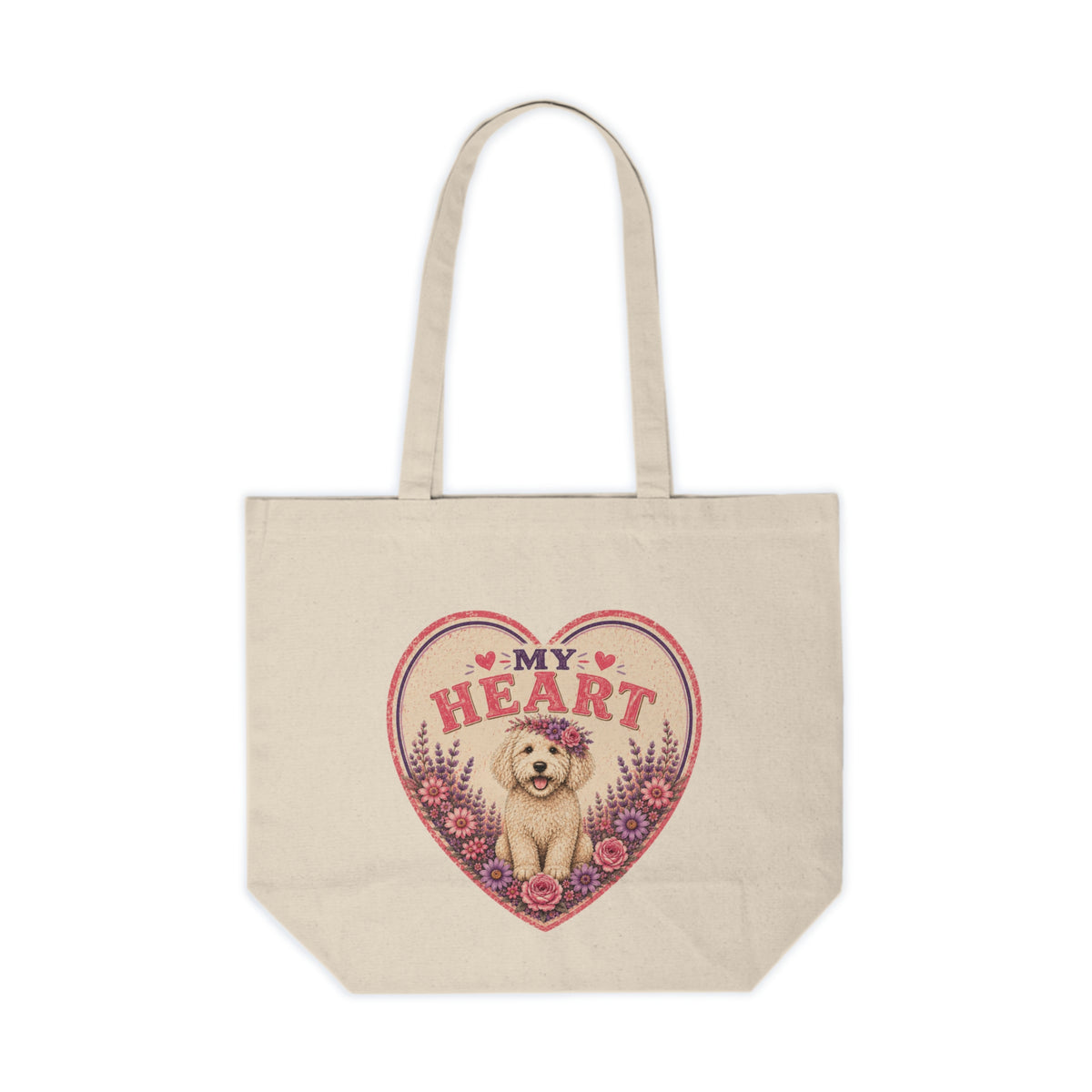 Canvas Tote – "My Heart" Puppy Heart Floral Design