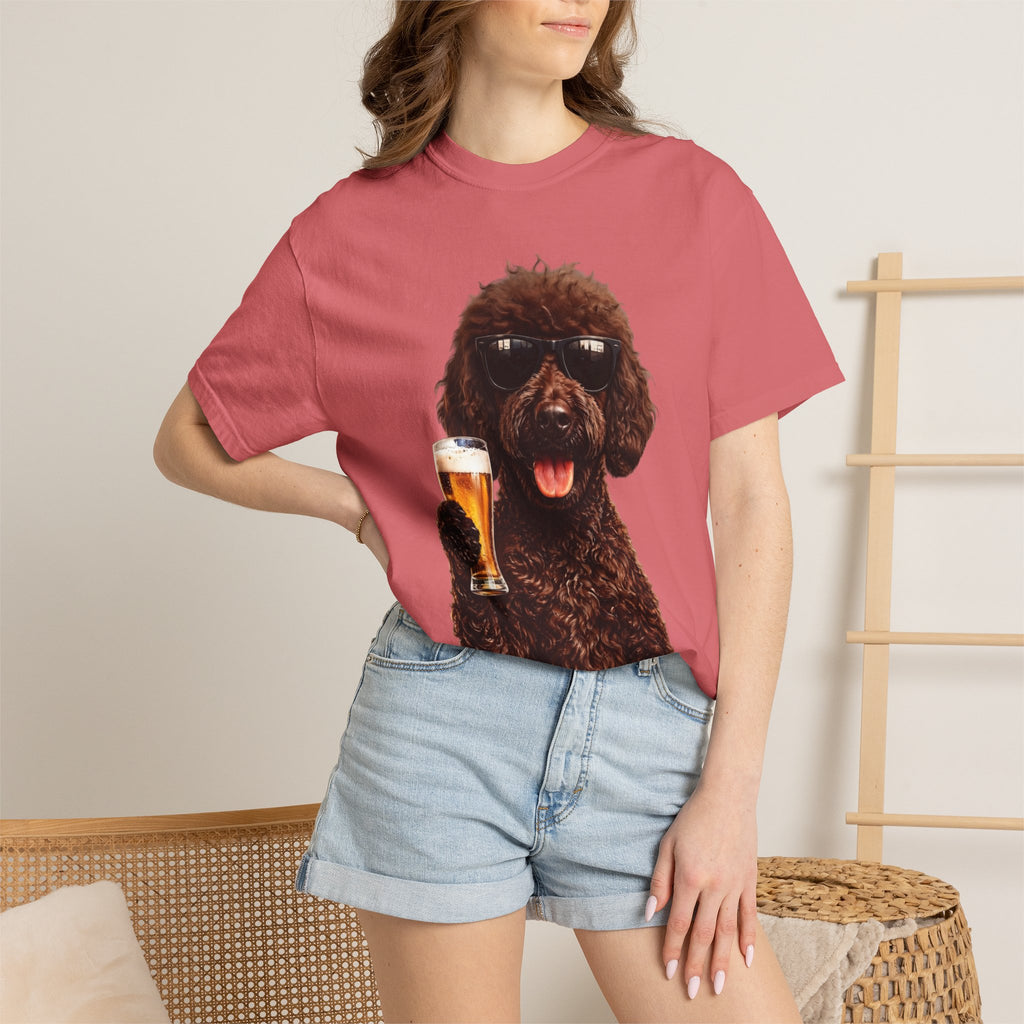 RED DOODLE — Sunglasses on. Beer in paw. Good times ahead.