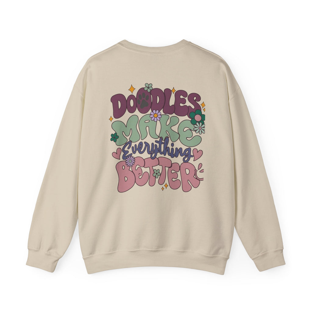 Doodle Mom - Doodles Make Everything Better Purple Heart Sweatshirt - Life’s better with paws, love, and a little retro groove.