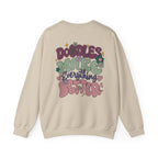 Doodle Mom - Doodles Make Everything Better Purple Heart Sweatshirt - Life’s better with paws, love, and a little retro groove.