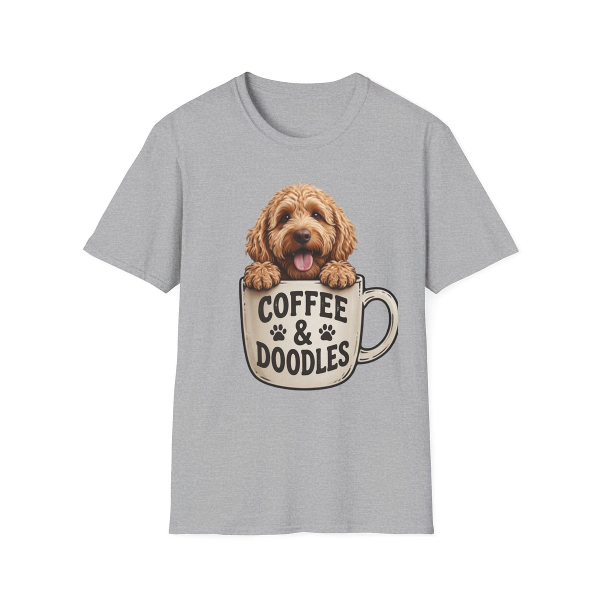 Coffee & Doodles T-Shirt – Cute Doodle Dog Mom Tee – Goldendoodle Lover Graphic Shirt