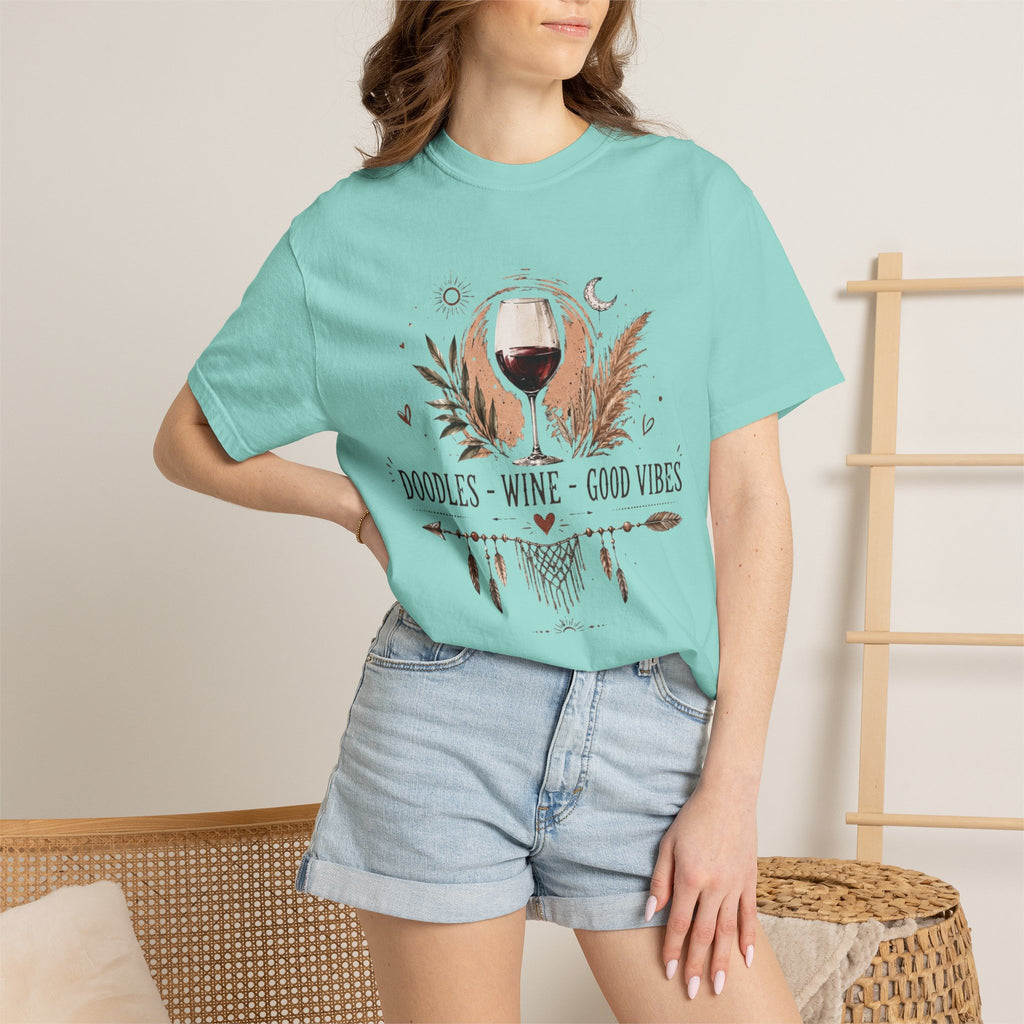 Doodles Wine Good Vibes T-Shirt for Doodle & Wine Lovers
