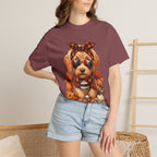 Funny Doodle Drinking Coffee & Sitting On Pumpkins Fall T-Shirt