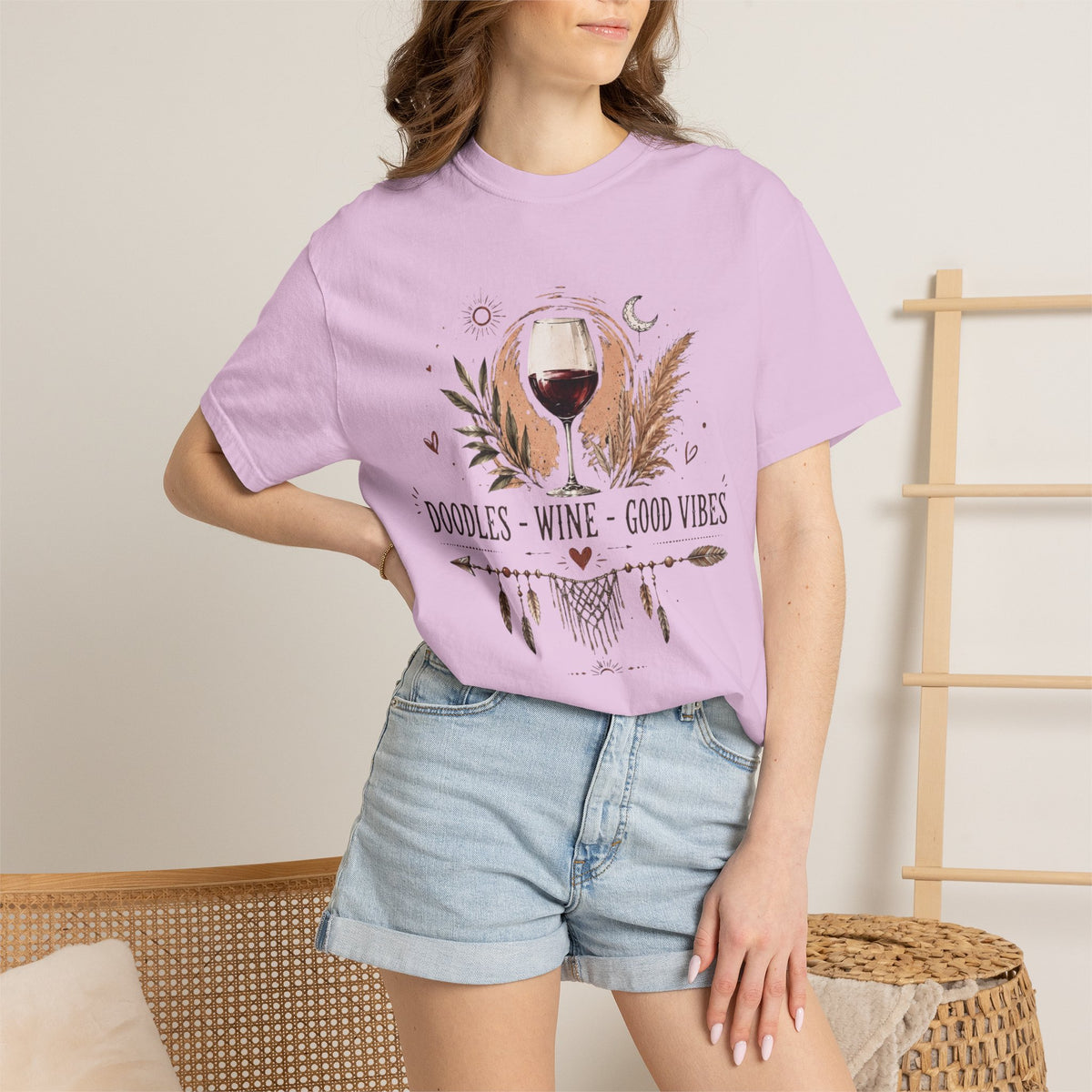 Doodles Wine Good Vibes T-Shirt for Doodle & Wine Lovers