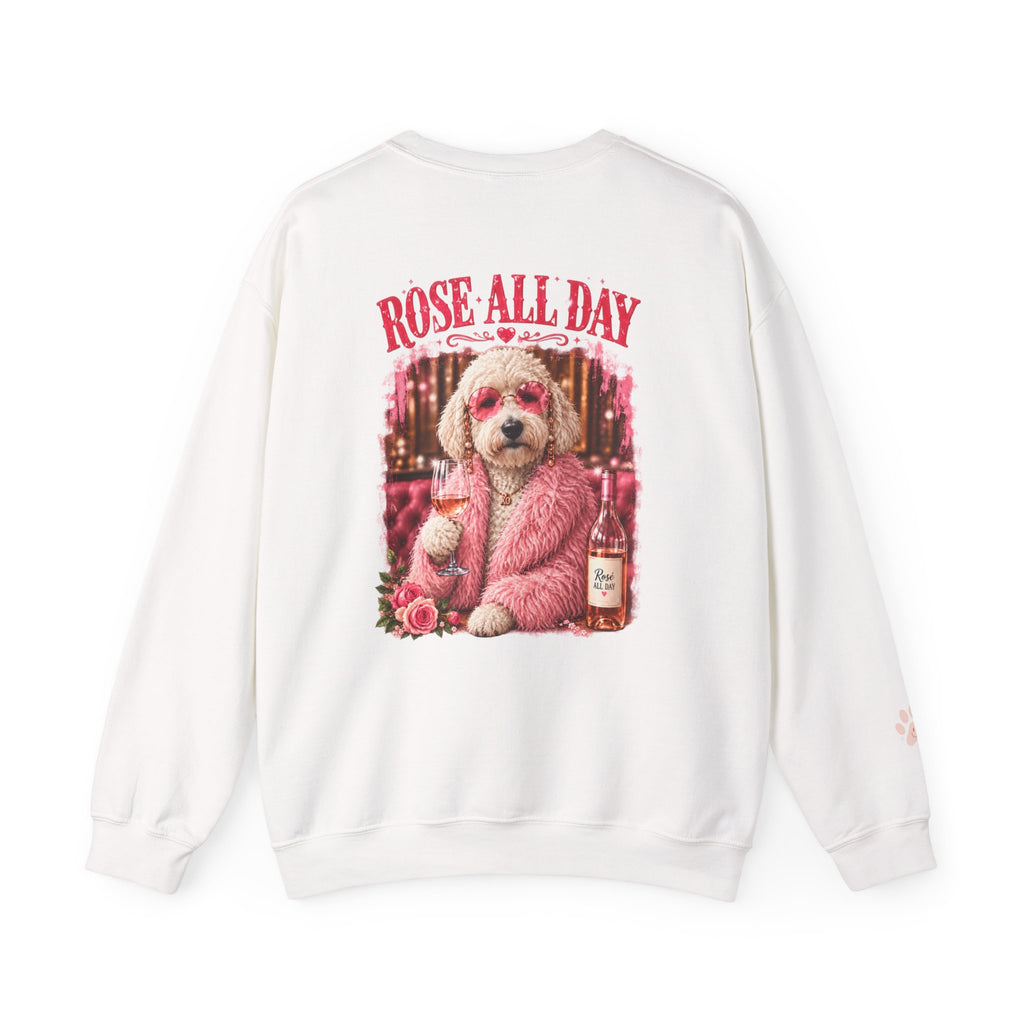 Rosé All Day Doodle Mom Sweatshirt, Vintage Dog Lover Crewneck, Pink Doodle Graphic, Gift for Wine & Doodle Lovers