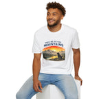 Take Me to the Mountains T‑Shirt — Sunset Mountain Landscape with Dog