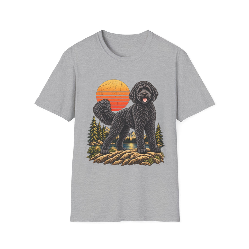 Black Labradoodle Shirt, Labradoodle Sunset Graphic Tee, Adventure Dog T-Shirt, Hiking Dog Lover Gift