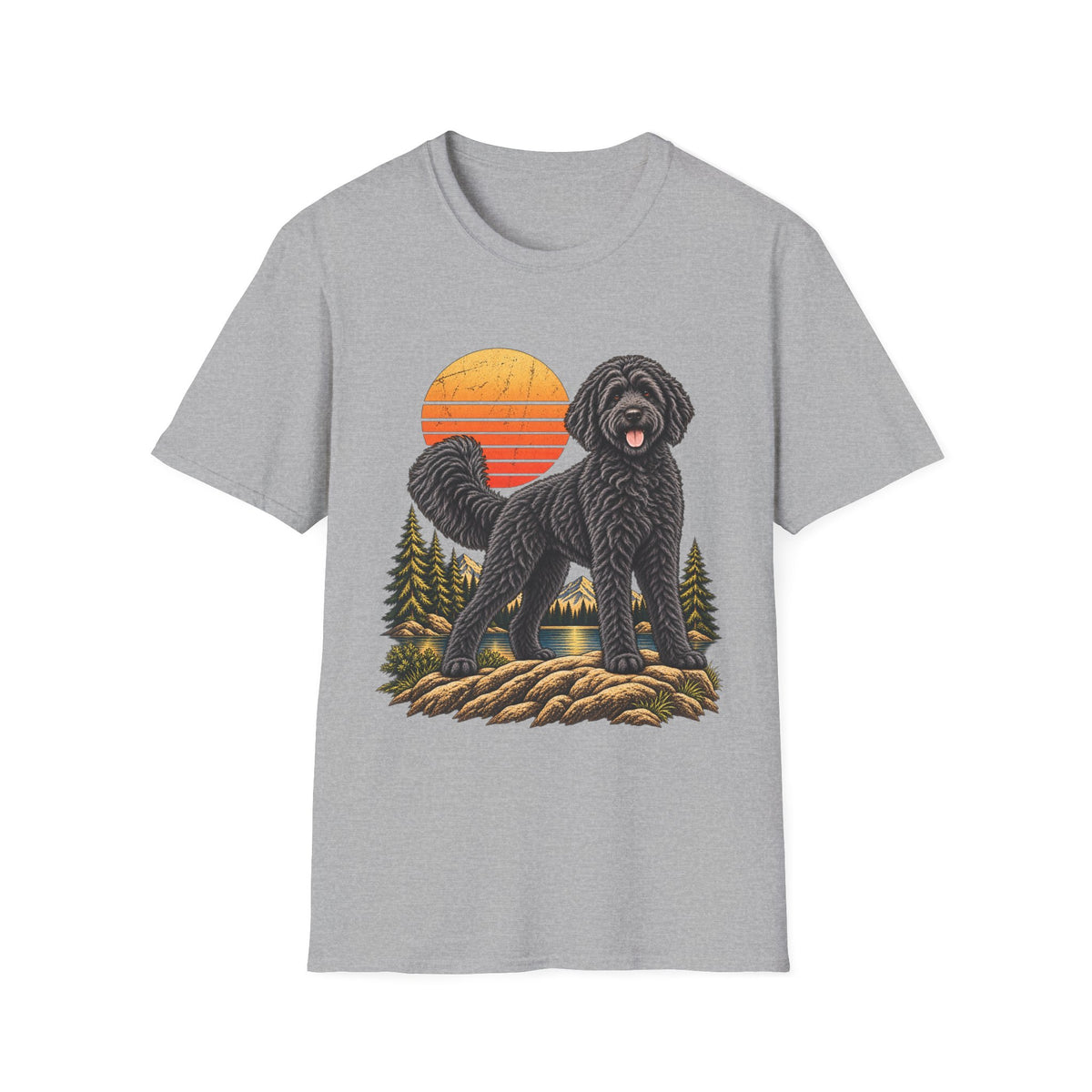 Black Labradoodle Shirt, Labradoodle Sunset Graphic Tee, Adventure Dog T-Shirt, Hiking Dog Lover Gift