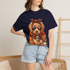 Funny Doodle Drinking Coffee & Sitting On Pumpkins Fall T-Shirt
