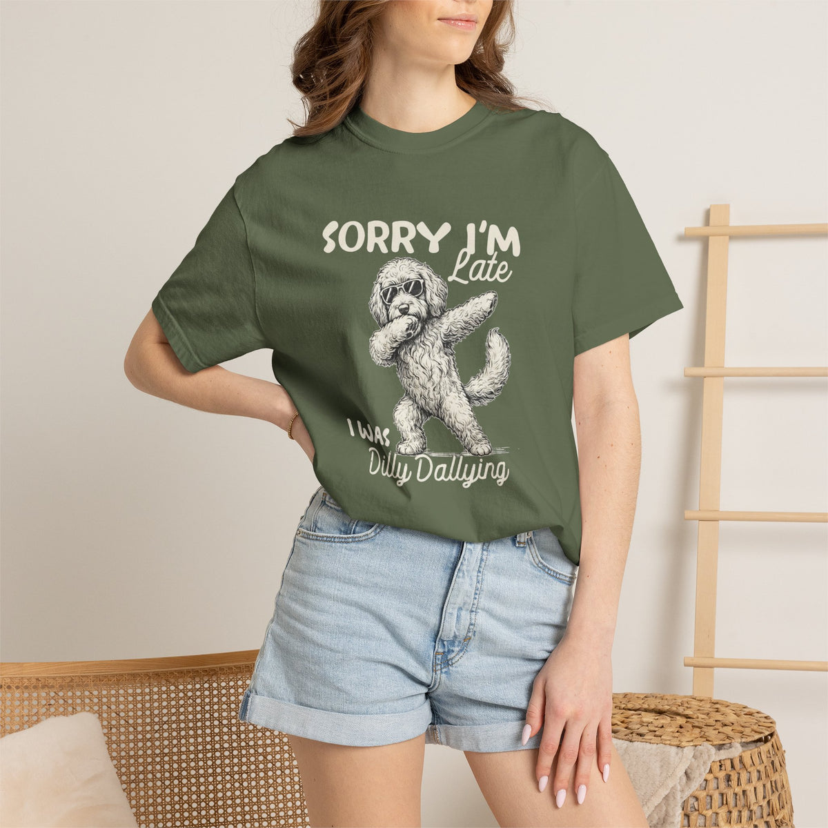 Funny Doodle Mom T- Shirt - Sorry I'm Late I Was Dilly Dallying  - Gift for Mom- Labradoodle - Sheepadoodle - Aussiedoodle - Berendoodley I’m Late I Was Dilly Dallying T-Shirt -