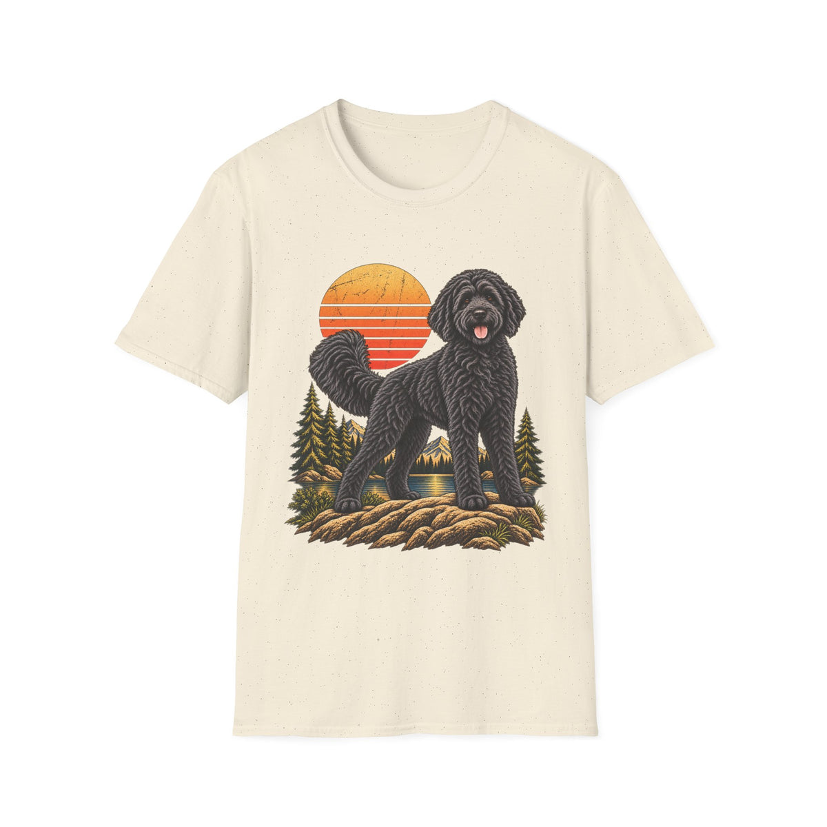 Black Labradoodle Shirt, Labradoodle Sunset Graphic Tee, Adventure Dog T-Shirt, Hiking Dog Lover Gift