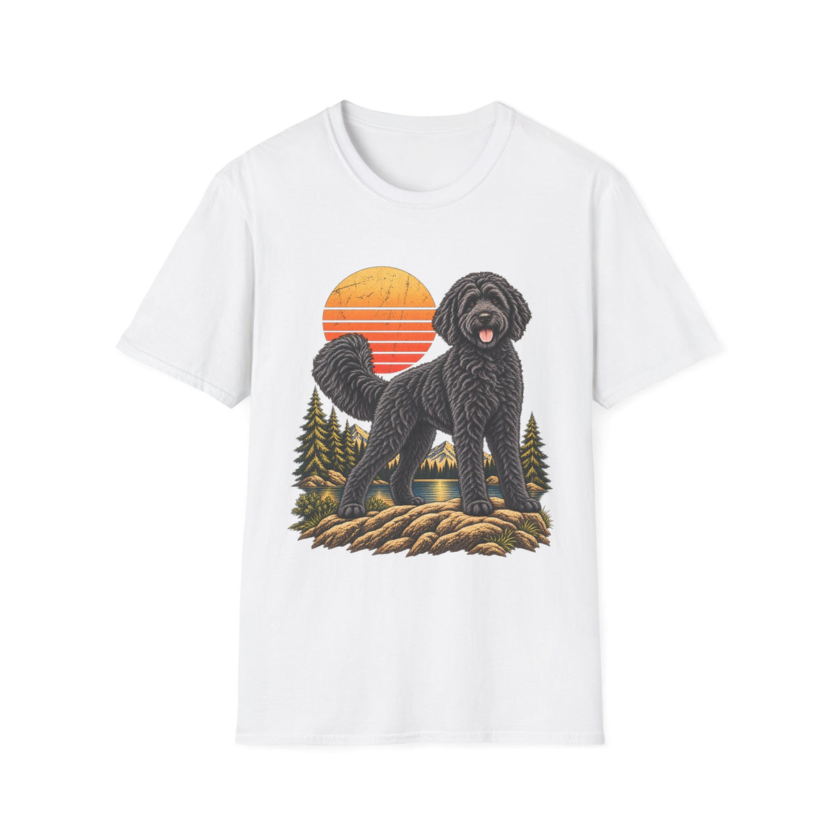Black Labradoodle Shirt, Labradoodle Sunset Graphic Tee, Adventure Dog T-Shirt, Hiking Dog Lover Gift