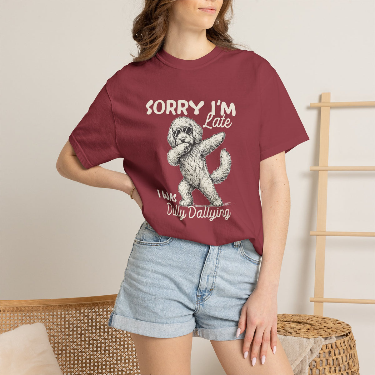 Funny Doodle Mom T- Shirt - Sorry I'm Late I Was Dilly Dallying  - Gift for Mom- Labradoodle - Sheepadoodle - Aussiedoodle - Berendoodley I’m Late I Was Dilly Dallying T-Shirt -