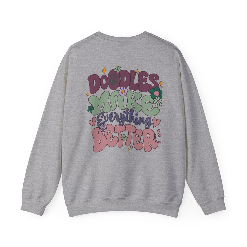 Doodle Mom - Doodles Make Everything Better Purple Heart Sweatshirt - Life’s better with paws, love, and a little retro groove.