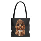 Hipster Dog Tote Bag - Funny Coffee Drinking Dog Graphic - Cute Everyday Shopper - Doodle Mom Gift