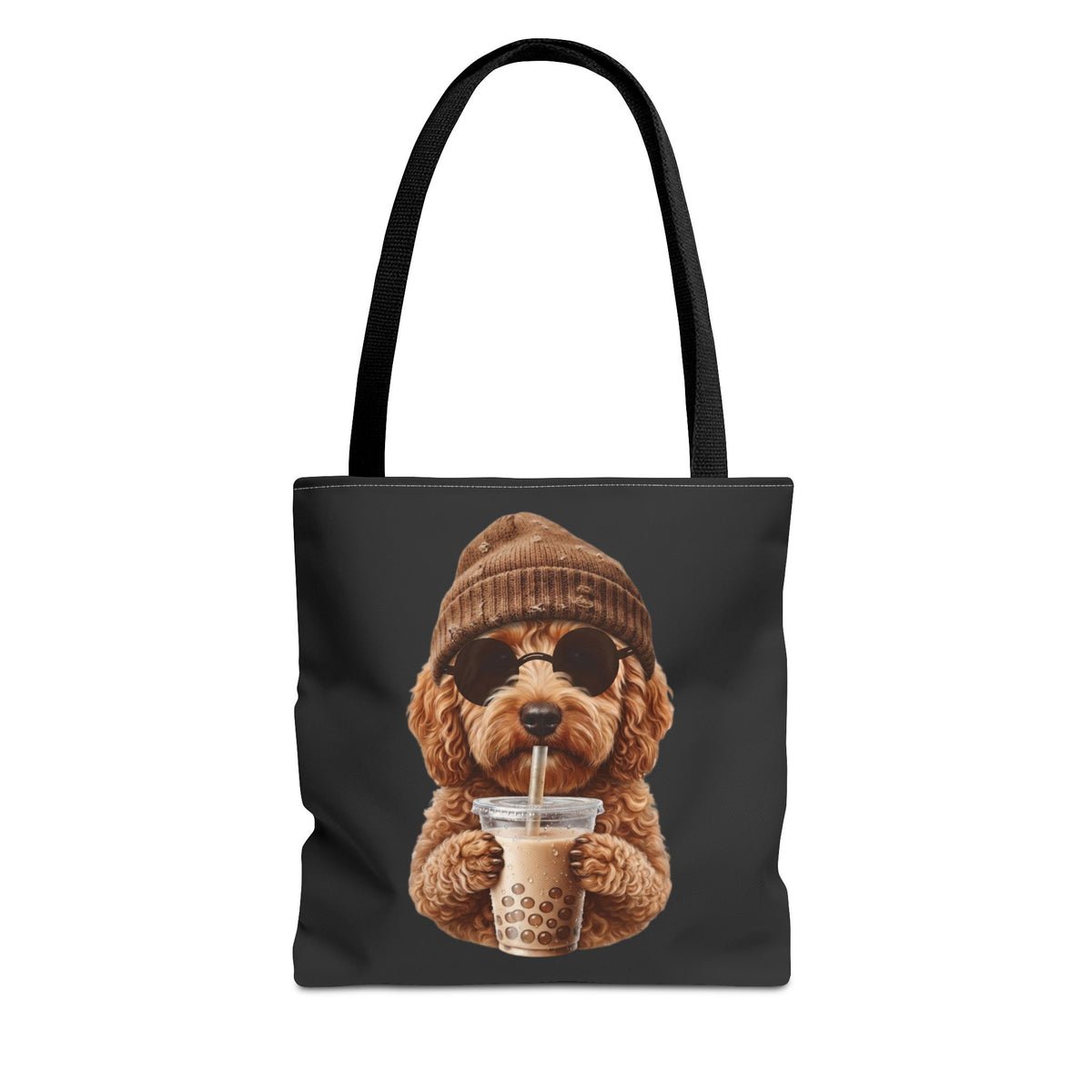 Hipster Dog Tote Bag - Funny Coffee Drinking Dog Graphic - Cute Everyday Shopper - Doodle Mom Gift