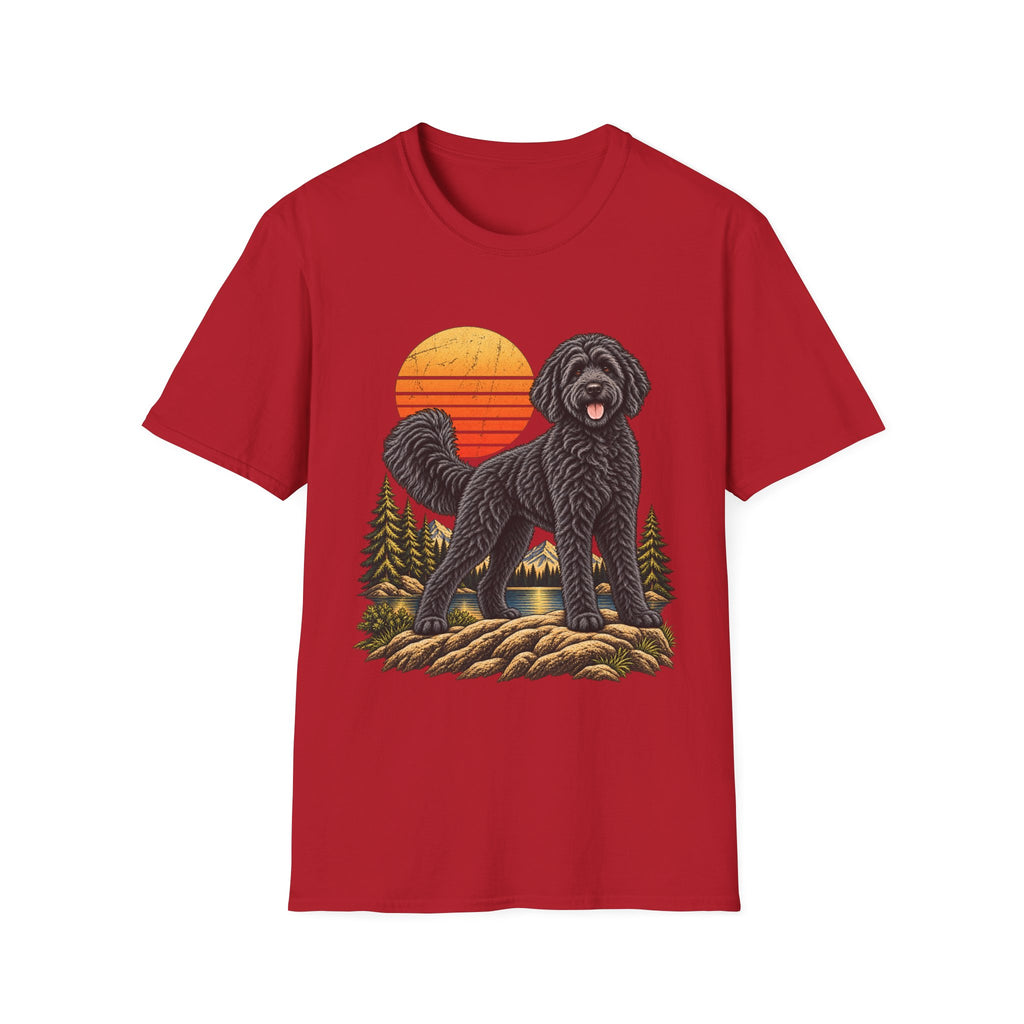 Black Labradoodle Shirt, Labradoodle Sunset Graphic Tee, Adventure Dog T-Shirt, Hiking Dog Lover Gift