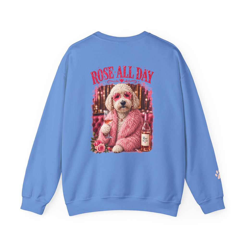 Rosé All Day Doodle Mom Sweatshirt, Vintage Dog Lover Crewneck, Pink Doodle Graphic, Gift for Wine & Doodle Lovers