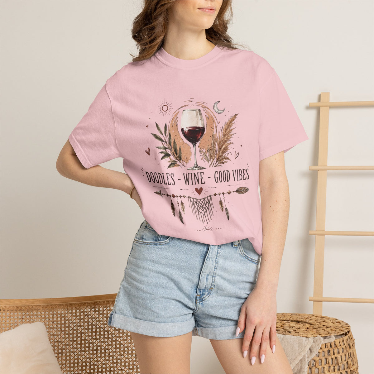 Doodles Wine Good Vibes T-Shirt for Doodle & Wine Lovers