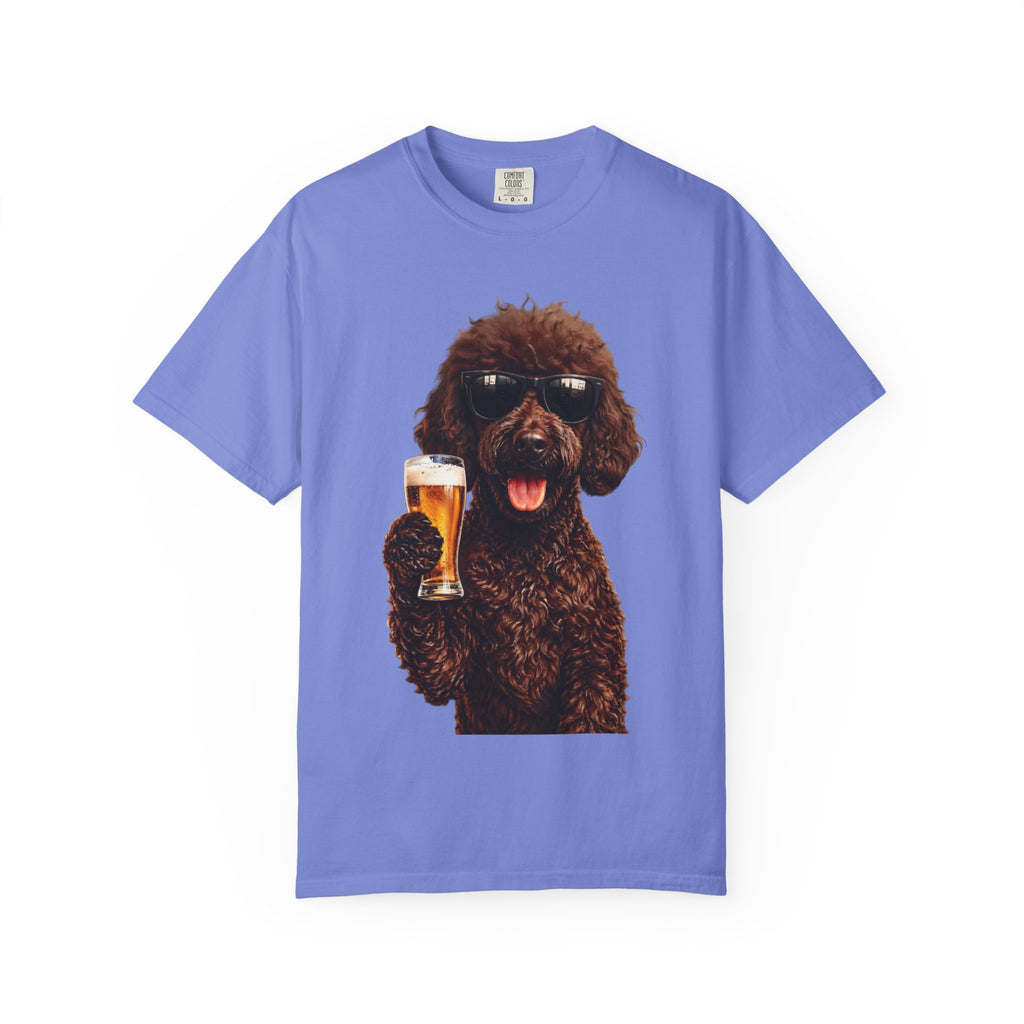 RED DOODLE — Sunglasses on. Beer in paw. Good times ahead.