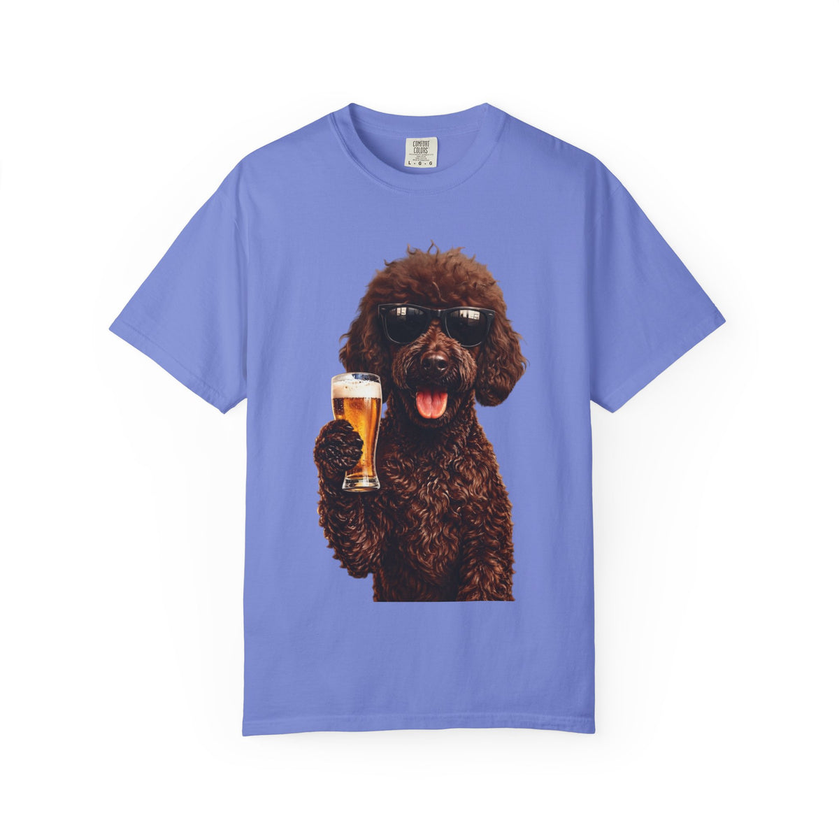RED DOODLE — Sunglasses on. Beer in paw. Good times ahead.