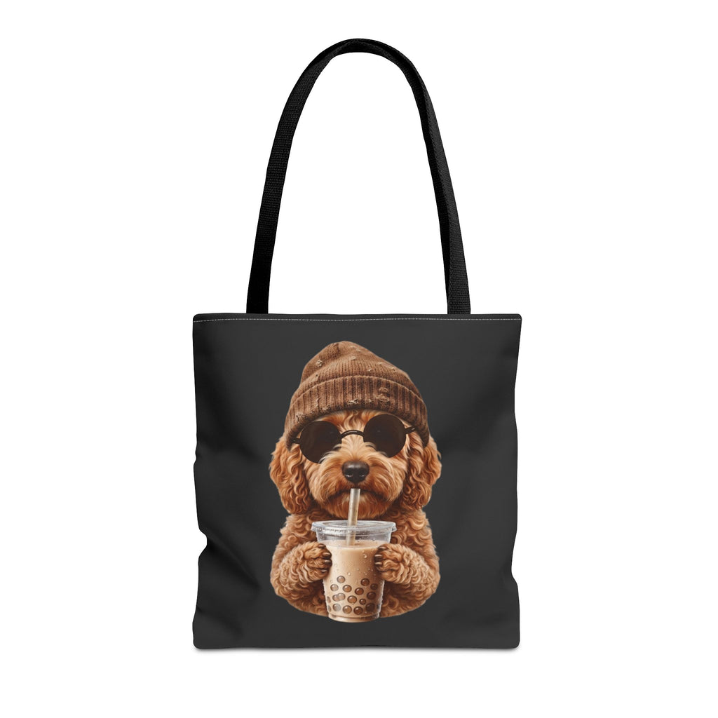 Hipster Dog Tote Bag - Funny Coffee Drinking Dog Graphic - Cute Everyday Shopper - Doodle Mom Gift