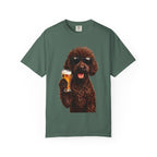 RED DOODLE — Sunglasses on. Beer in paw. Good times ahead.