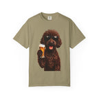 RED DOODLE — Sunglasses on. Beer in paw. Good times ahead.