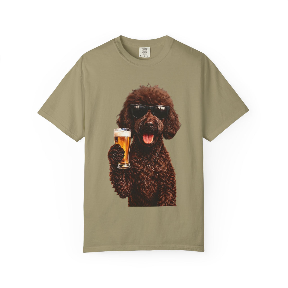 RED DOODLE — Sunglasses on. Beer in paw. Good times ahead.