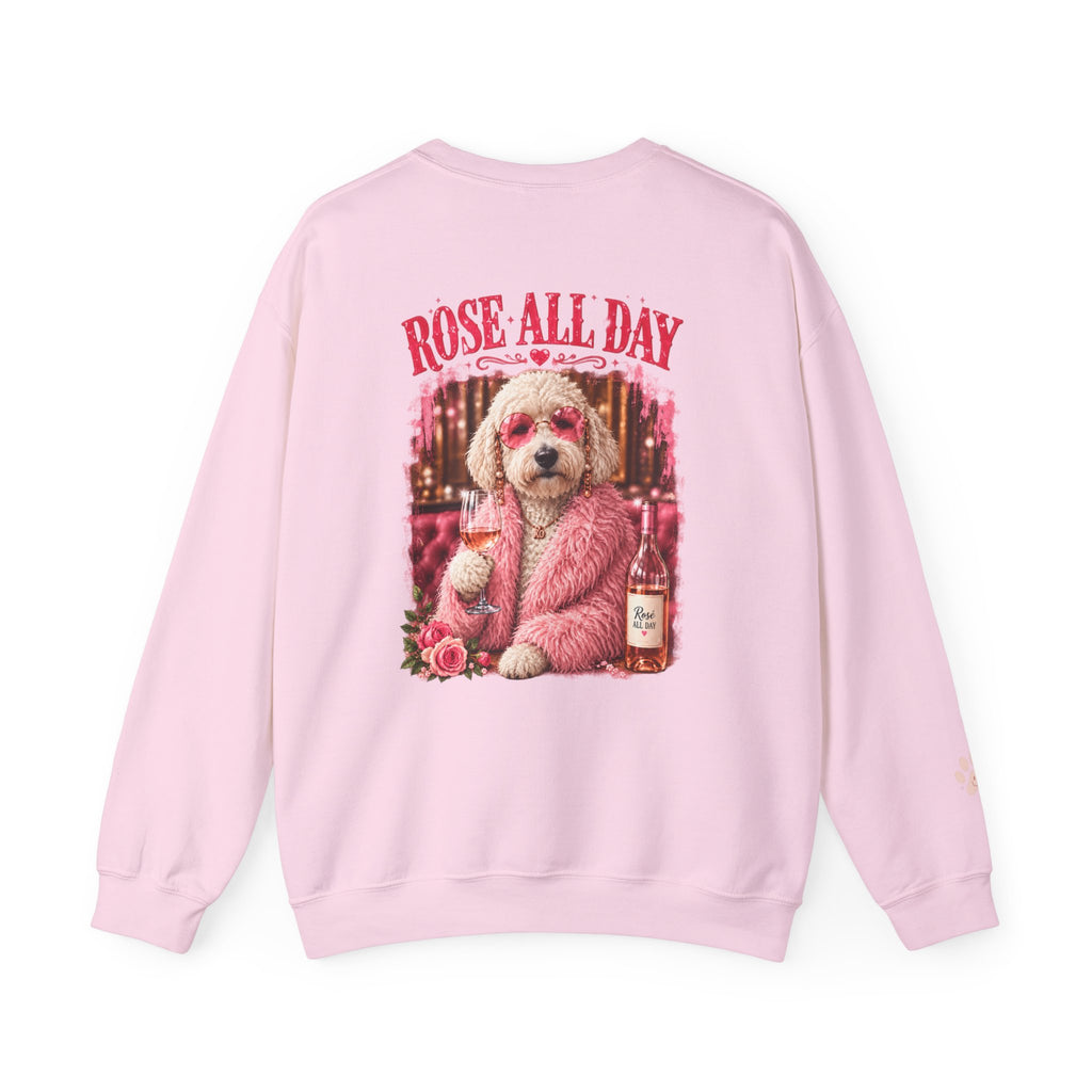 Rosé All Day Doodle Mom Sweatshirt, Vintage Dog Lover Crewneck, Pink Doodle Graphic, Gift for Wine & Doodle Lovers