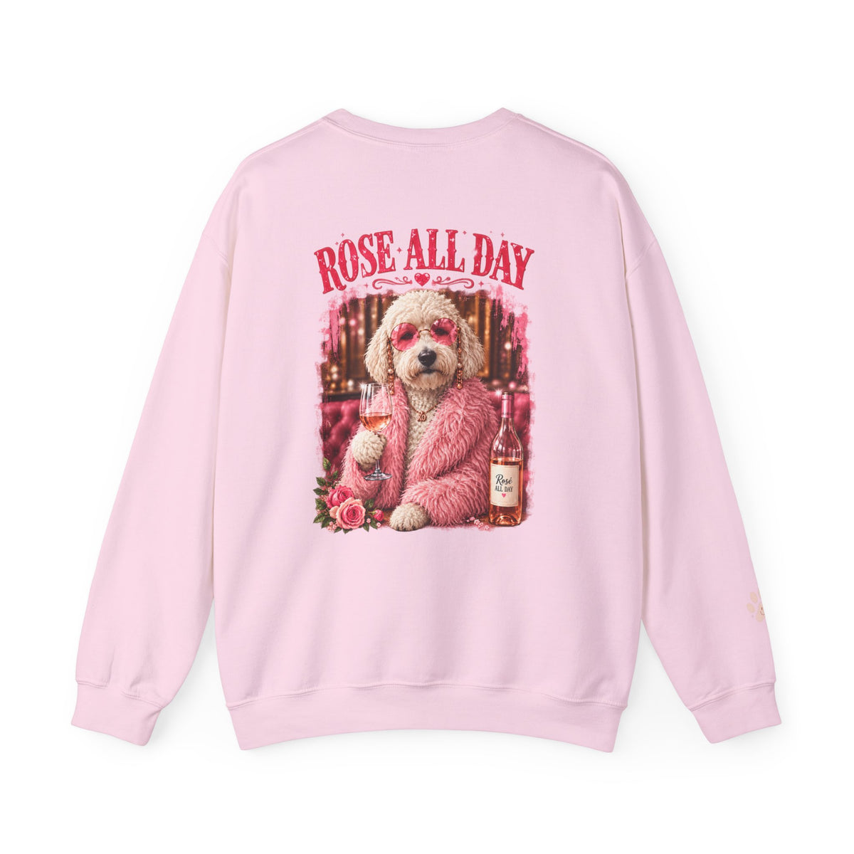 Rosé All Day Doodle Mom Sweatshirt, Vintage Dog Lover Crewneck, Pink Doodle Graphic, Gift for Wine & Doodle Lovers
