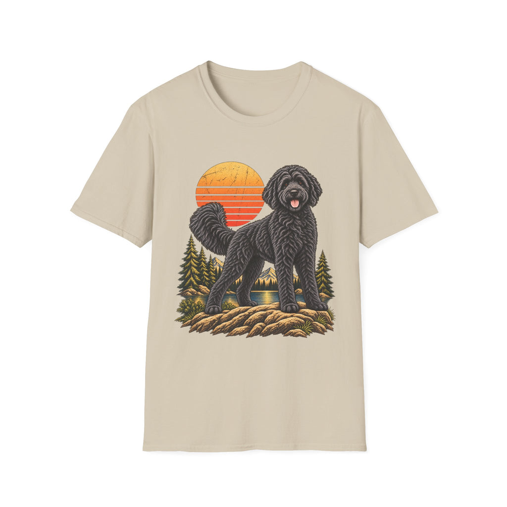 Black Labradoodle Shirt, Labradoodle Sunset Graphic Tee, Adventure Dog T-Shirt, Hiking Dog Lover Gift