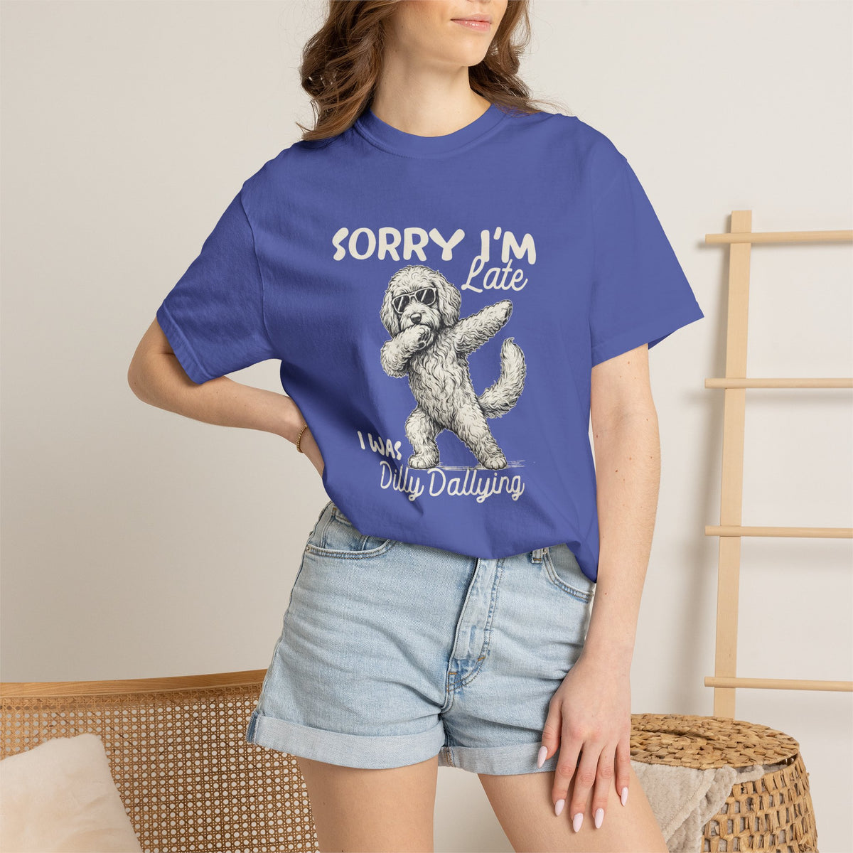 Funny Doodle Mom T- Shirt - Sorry I'm Late I Was Dilly Dallying  - Gift for Mom- Labradoodle - Sheepadoodle - Aussiedoodle - Berendoodley I’m Late I Was Dilly Dallying T-Shirt -