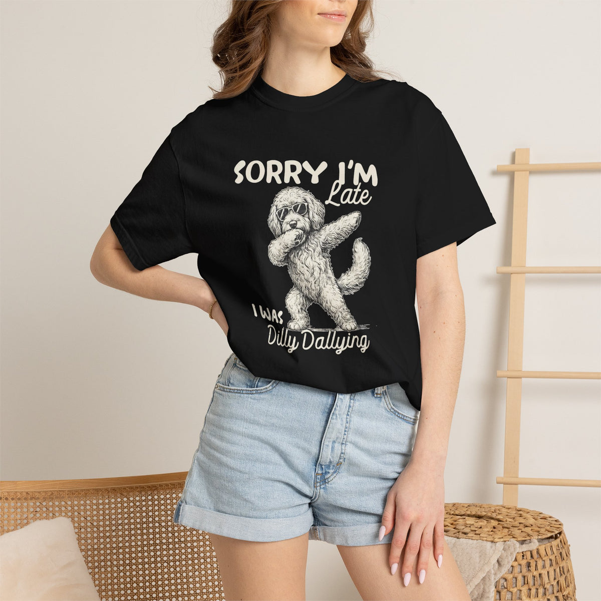 Funny Doodle Mom T- Shirt - Sorry I'm Late I Was Dilly Dallying  - Gift for Mom- Labradoodle - Sheepadoodle - Aussiedoodle - Berendoodley I’m Late I Was Dilly Dallying T-Shirt -